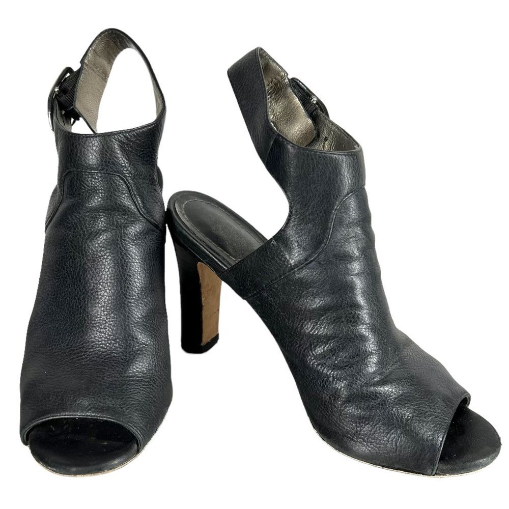 Johnston Murphy Black Peep Toe Slingback Leather Heeled Bootie